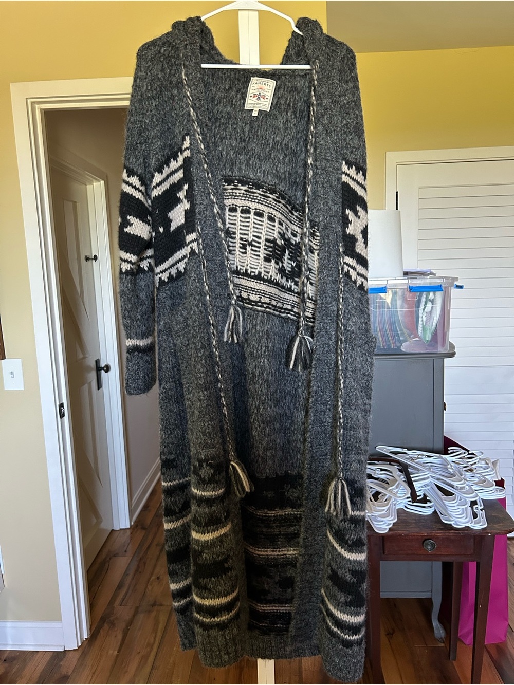 Faherty Charcoal and Black Hooded Long Cardigan with Tassels